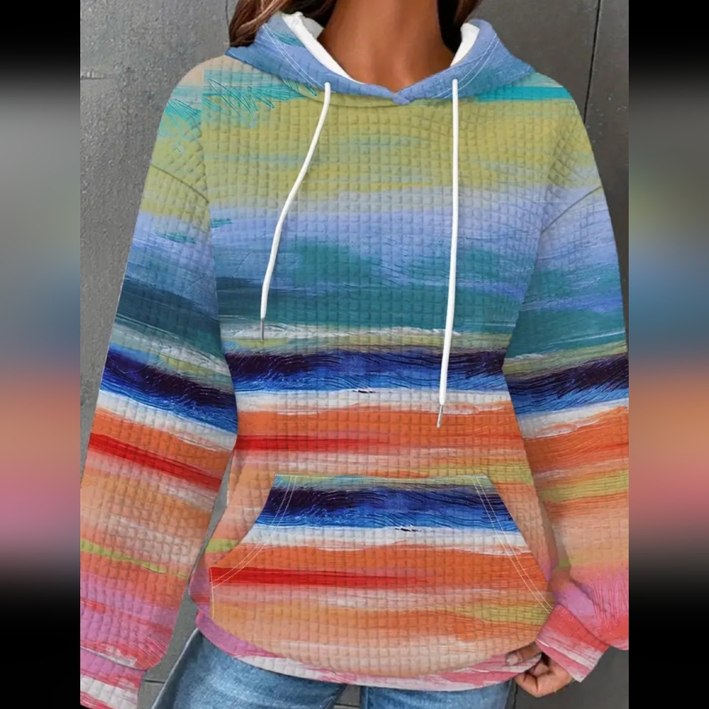 Last One VIBRANT Multicolor Print Sweatshirt Hoodie With Drawstring